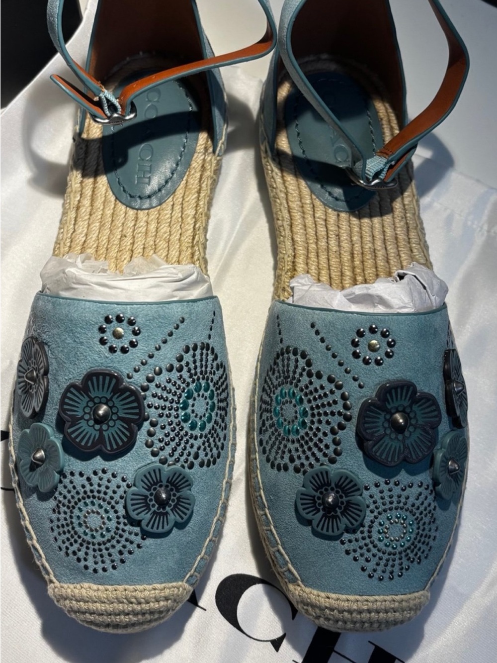 Coach Women's Blue Floral tea rosesEspadrille Slip-On Shoes NWBox - Picture 2 of 7
